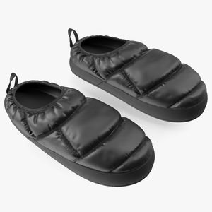 Black Down Slippers 3D model