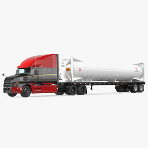 3D model Mack Anthem Truck with LNG Semi Trailer Gas Tank Rigged