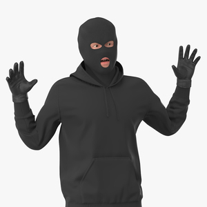 3D model Thief Male Figure in Balaclava Surrender Pose