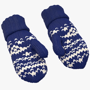 3D model Pair of Blue Wool Mittens