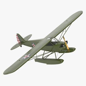 3D model Piper J-3 Cub Light Aircraft with Floats