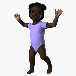 3D One Year Old Black Girl in Bodysuit Fur Rigged