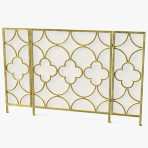 3D model Metal Fireplace Screen 3 Panel Gold