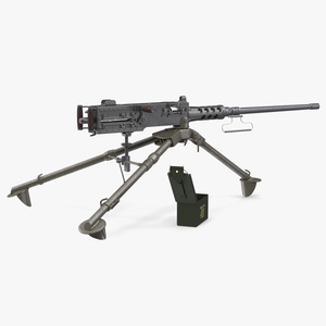 3D Machine Gun Browning M2 on Tripod with Ammunition Box model