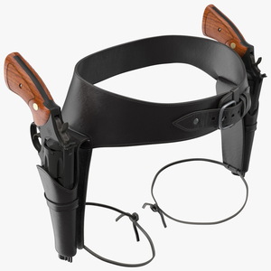 3D Double Gun Belt Black with Revolvers