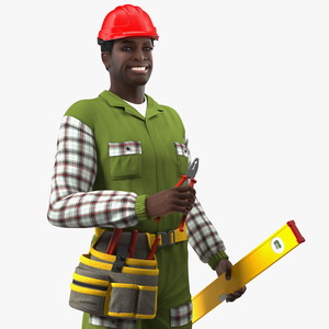 3D Dark Skinned Black Builder Rigged model