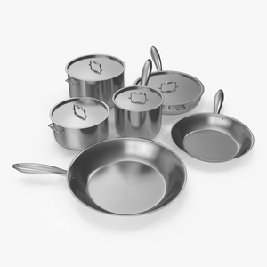 3D Stainless Kitchen Pot Set 6 piece model