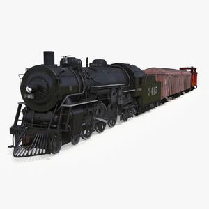 Steam Engine with Freight Cars and Caboose 3D