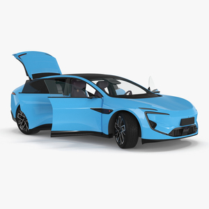 Generic Luxury Electric Sedan Blue Color Rigged 3D