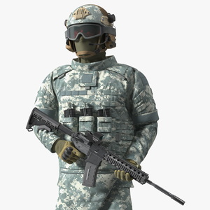 3D model Soldier in Grey Tactical Gear with Goggles Standing Fur