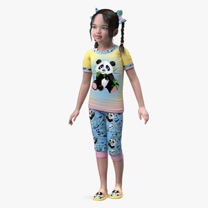 Asian Little Girl a Panda Costume Standing 3D