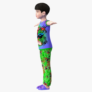 Asian Child Boy Home Style Rigged for Modo 3D