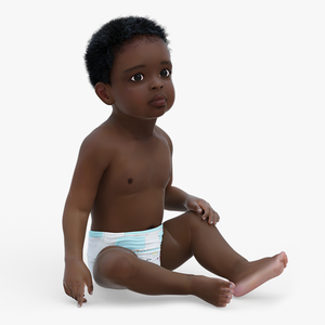 African Baby Boy Wearing Diaper Sitting 3D model