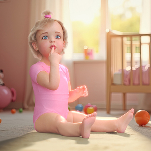 3D Baby Girl Wearing Bodysuit Sitting Fur model