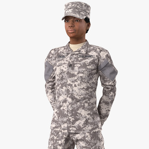 3D Black Female Soldier Military ACU Standing Pose Fur