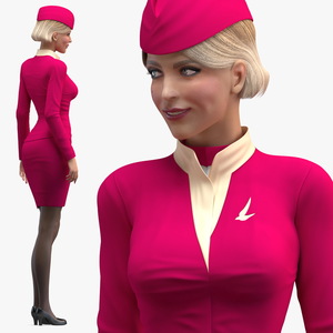 Stewardess in Maroon Uniform Standing Pose 3D