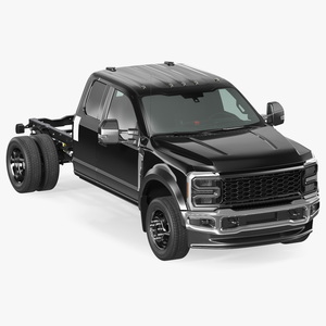 3D model Long Cab Pickup Chassis Cab Black Rigged