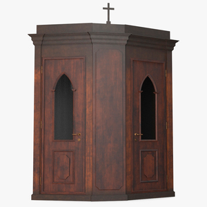 3D Classic Confessional Booth Dark Wood