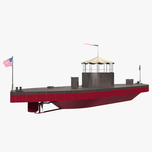 US Civil War Warship with Tower New Rigged 3D