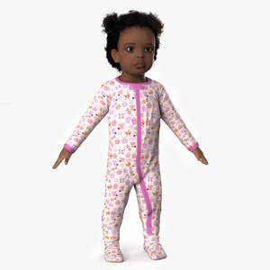 Black Baby Girl Light Skin in Full Bodysuit A-Pose Fur 3D model