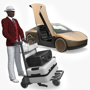 Tesla Cybercab Robotaxi and Man with Luggage 3D model