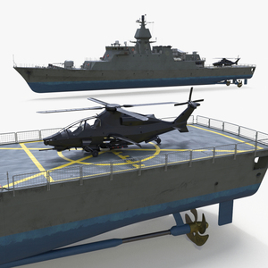 Armed Warship Naval with Combat Helicopter 3D