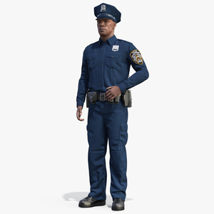 African American NYPD Police Officer Standing Pose Fur 3D model