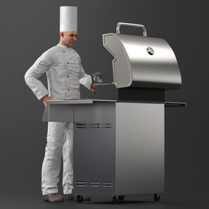 3D model Chef Cooking at Barbecue Grill