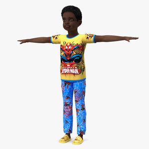 3D Black Child Boy Home Style T-Pose model