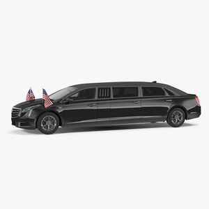 3D Cadillac SS 70 Stretch Limousine with American Flag Rigged model