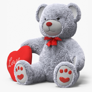 3D model Grey Teddy Bear with Heart Fur