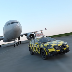 Subaru Follow Me Cars Accompanying Charter Flights on the Runway 3D model