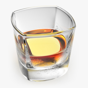 Misted Square Base Drinking Glass Thick Bottom With Whiskey 3D model