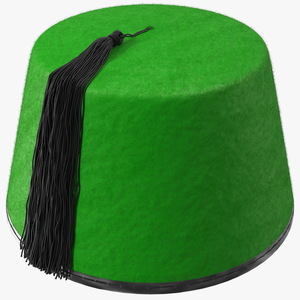 Traditional Arabic Green Fez Hat With Black Tassel Fur 3D model