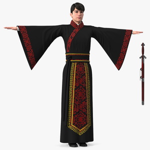 Chinese Young Man Traditional Style T-pose 3D