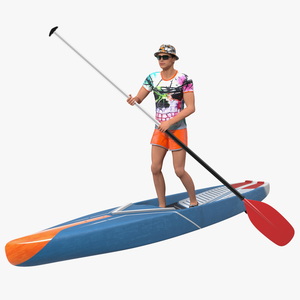 3D model Teen Boy Swimwear on Race SUP Board