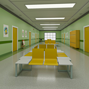 3D Kindergarten Hallway Corridor Corner