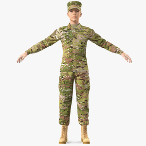 Female US Soldier Camouflage Fur Rigged 3D model