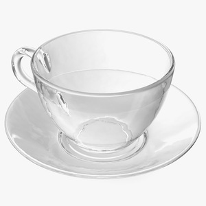 3D Clear Glass Tea Cup with Plate Empty