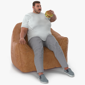 3D Fat Guy in a Chair Eating a Burger Fur model