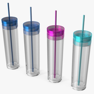 Tumbler Set with Lids and Straws 3D