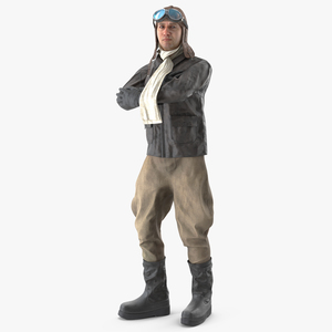 3D Vintage Pilot in Uniform Rigged