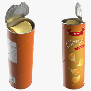 3D Open Potato Chips in Tube Package model