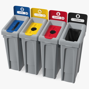 Four Compartments Recycling Station Set 3D model