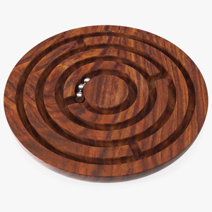 Round Wooden Marble Labyrinth Game 3D model