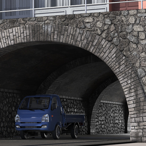 Town Road Stone Tunnel with Cars 3D