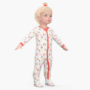 3D Baby Girl Wearing Full Bodysuit A-Pose model