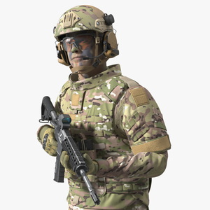 3D Fully Equipped Military Soldier in Green Camo Walking model