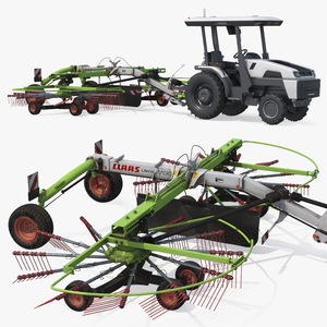 3D model Electric Tractor with Hay Rake