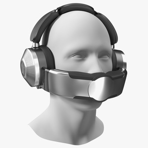 3D model Mannequin Head with Black Air Purifying Headphones